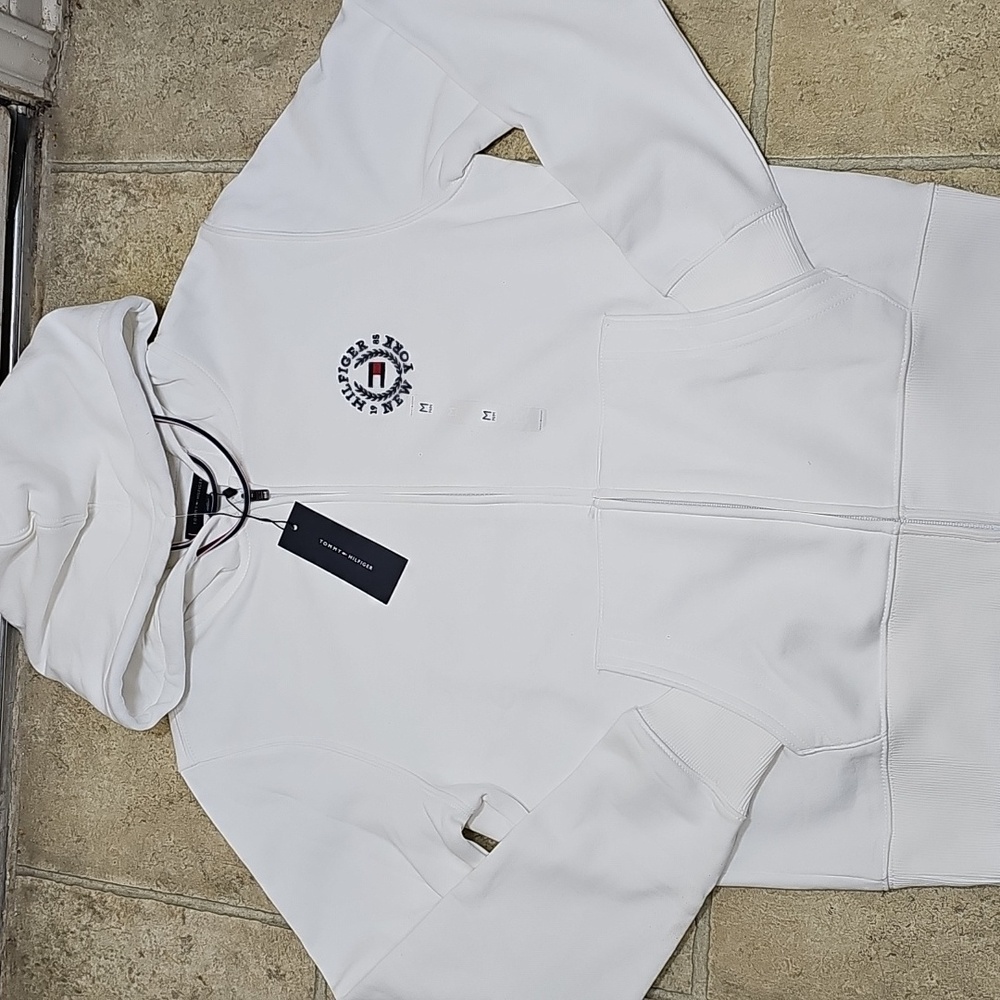 Tommy Hilfiger  White Zip-Up Hoodie with Logo